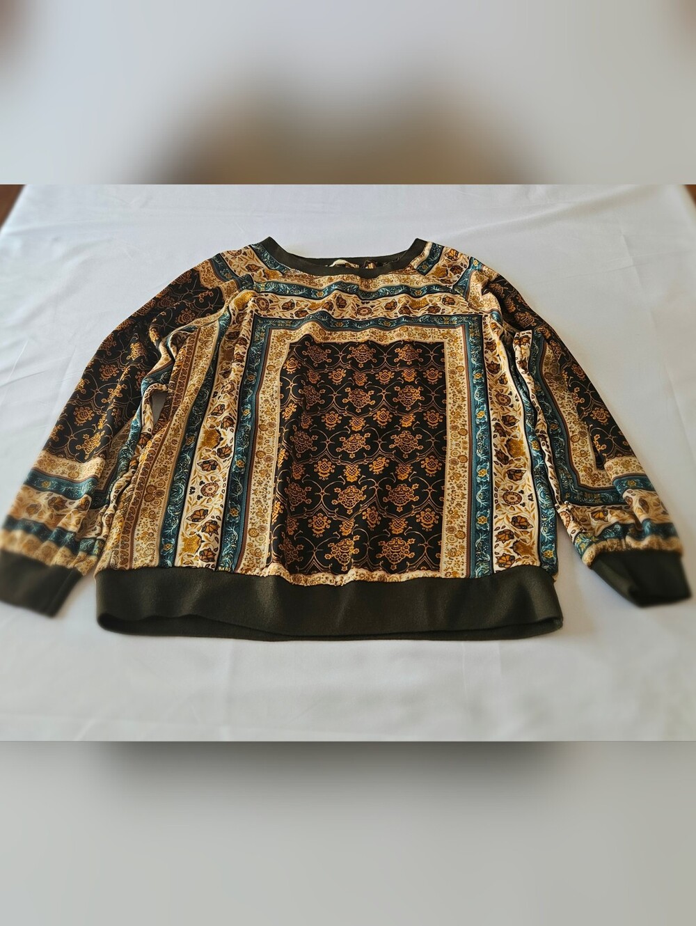 Kori America Scarf Print Boho Blouse Size M Medieval Baroque Long Sleeve Top - Picture 14 of 15